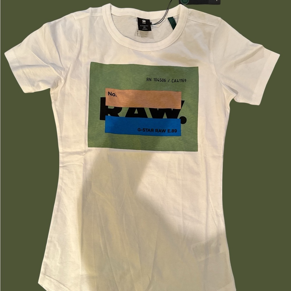 G-Star White and Blue Graphic Tee